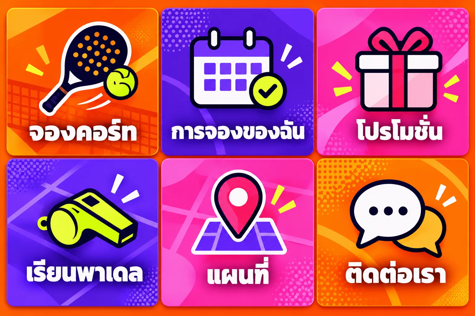 ตัวอย่าง Rich Menu พาเดล · สดใสป๊อป