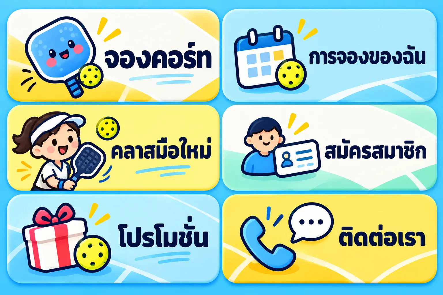 ตัวอย่าง Rich Menu พิคเกิลบอล · การ์ตูนครอบครัว